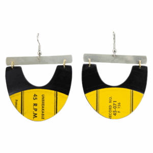 Upcycled Vinyl Record Earrings Jose Curbelo Large Wide U with Nickel Bar Dangle