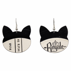 Upcycled Vinyl Record Earrings Noro Moralles Medium Cat Head Dangle