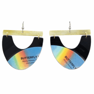 Upcycled Vinyl Record Earrings Raybon Bros. Large Wide U with Brass Bar Dangle