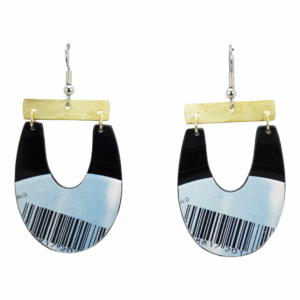 Upcycled Vinyl Record Earrings Raybon Bros. Medium Long U with Brass Bar Dangle