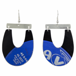 Upcycled Vinyl Record Earrings Red River Dave Large Long U with Nickel Bar Dangle back