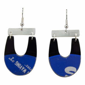 Upcycled Vinyl Record Earrings Red River Dave Small Long U with Nickel Bar Dangle