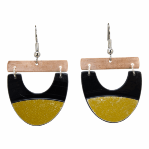 Upcycled Vinyl Record Earrings The Parade Small Wide U with Copper Bar Dangle