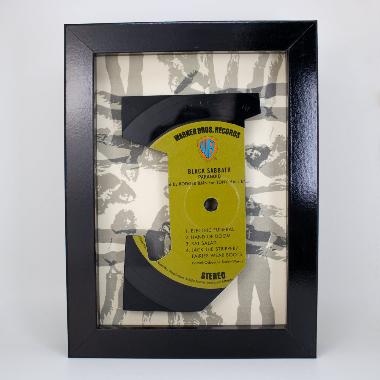 Vinyl Record Art Black Sabbath J.Custom Background 5x7 Black Shadowbox