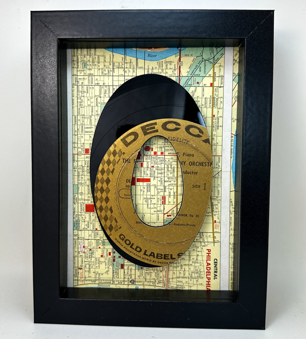 Vinyl Record Art Decca Gold O.Yellow 5x7 Black Shadowbox