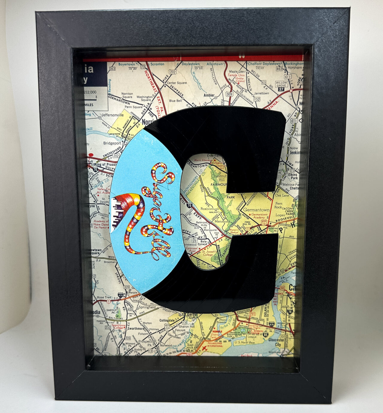 Vinyl Record Art Sugar Hill C.Map 5x7 Black Shadowbox
