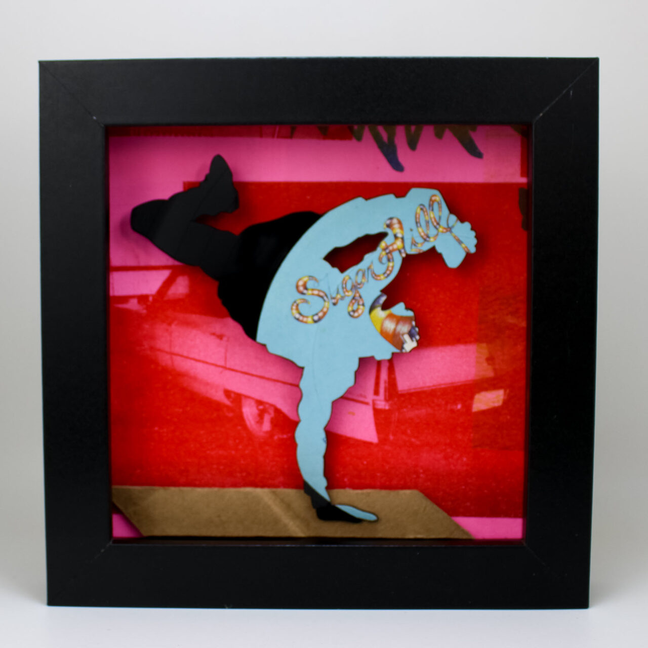 Vinyl Record Art Sugarhill Breakdance.Pink with Cadillac 5x5 Black Shadowbox