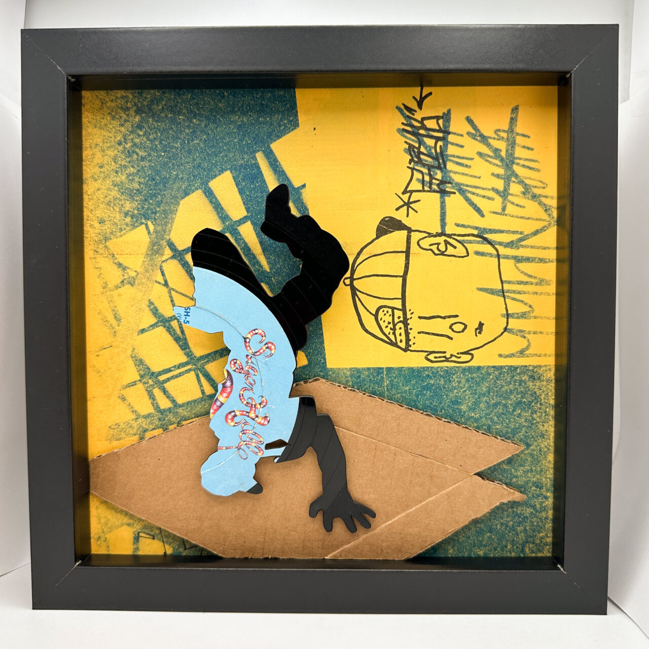 Vinyl Record Art Sugarhill Breakdance.yellow 8x8 Black Shadowbox