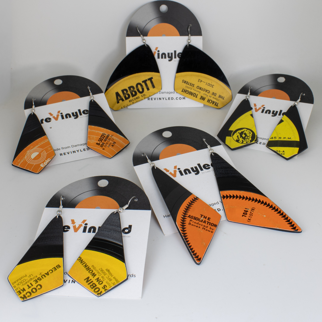 One Off Vinyl Record Earrings 5 Pair LG Golden Press