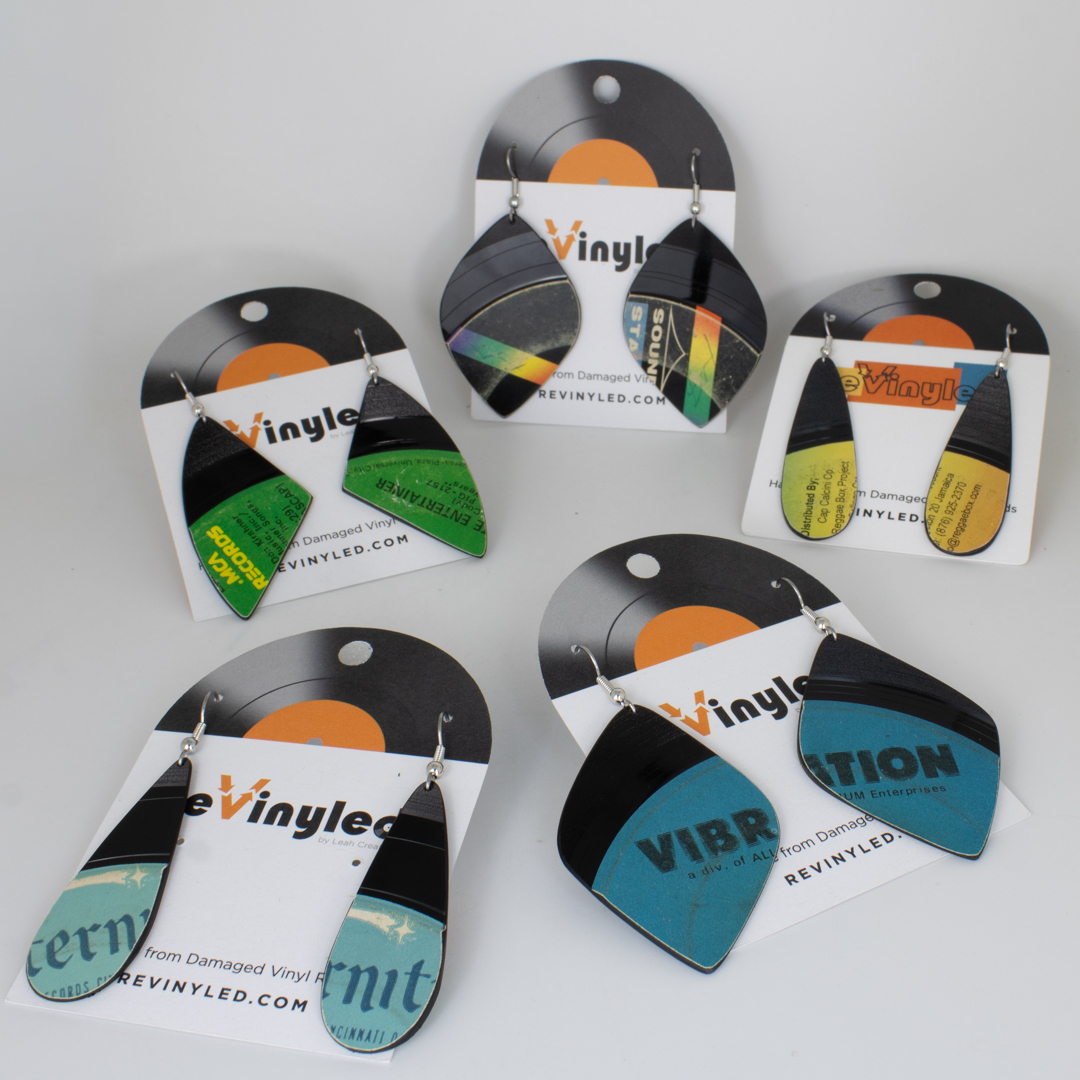 One Off Vinyl Record Earrings 5 Pair MD Cool Tone