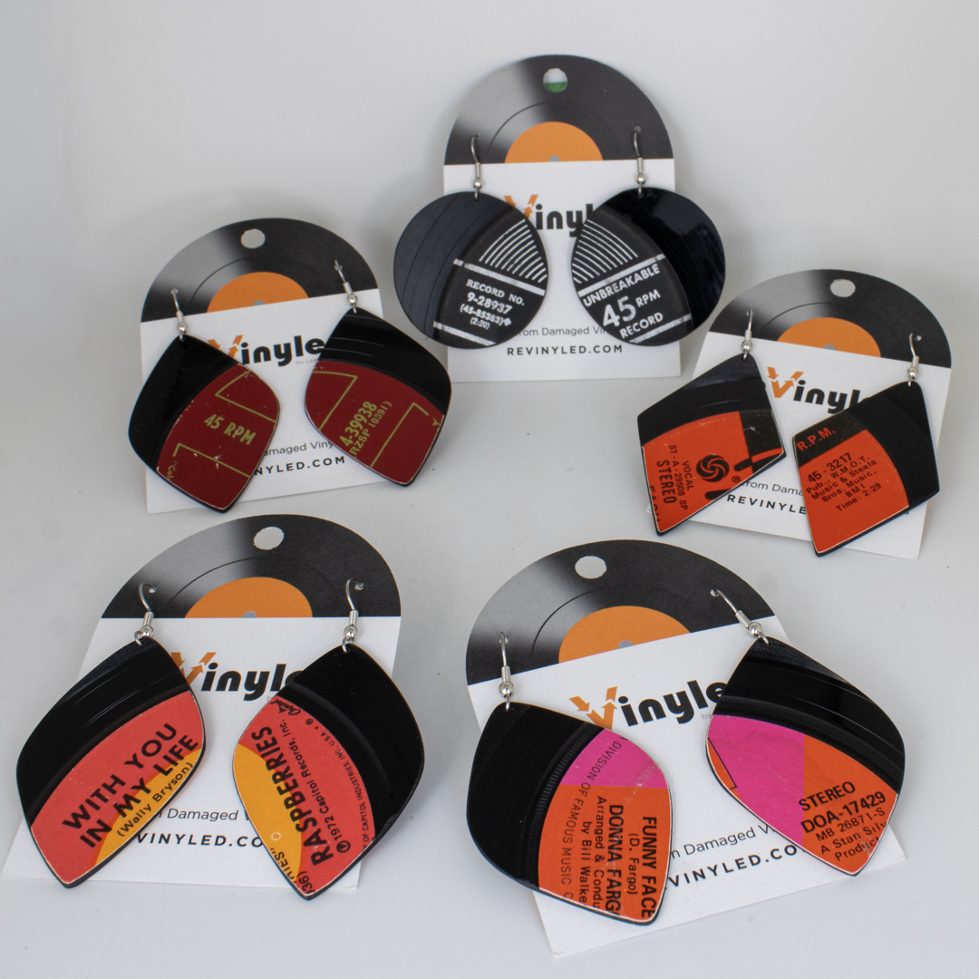 One Off Vinyl Record Earrings 5 Pair MD Neon Pop