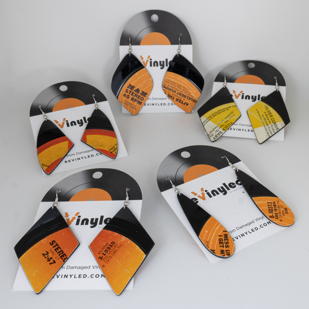 One Off Vinyl Record Earrings 5 Pair MD Signal Orange