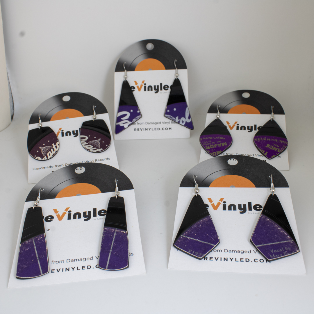One Off Vinyl Record Earrings 5 Pair SM Deep Purple