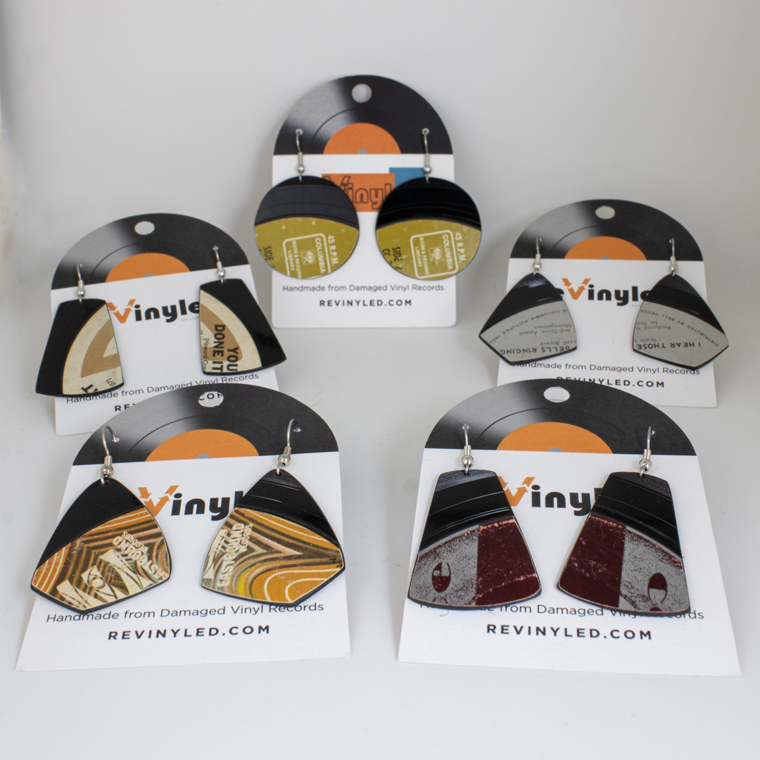 One Off Vinyl Record Earrings 5 Pair SM Earth Tones