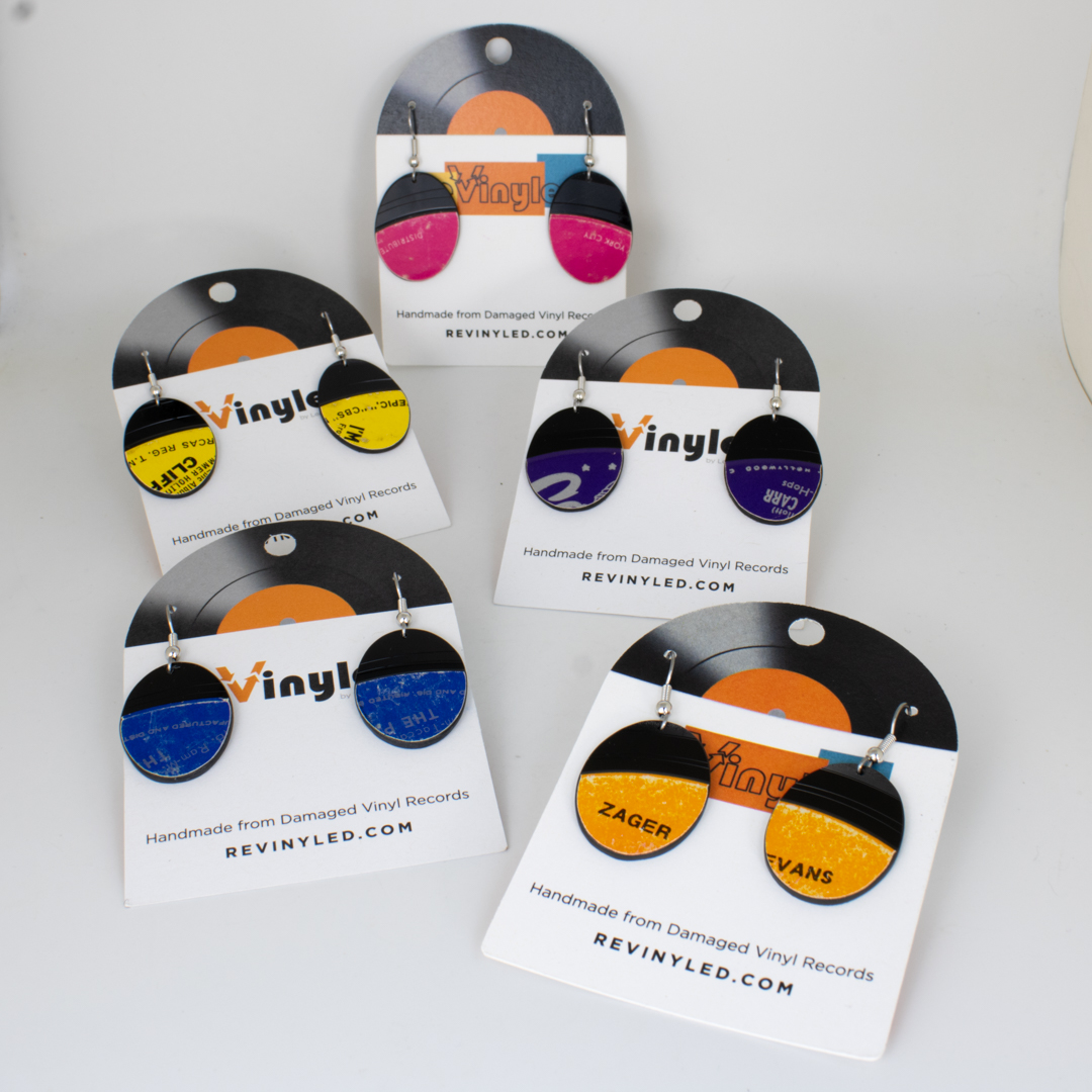 One Off Vinyl Record Earrings 5 Pair XS Bright