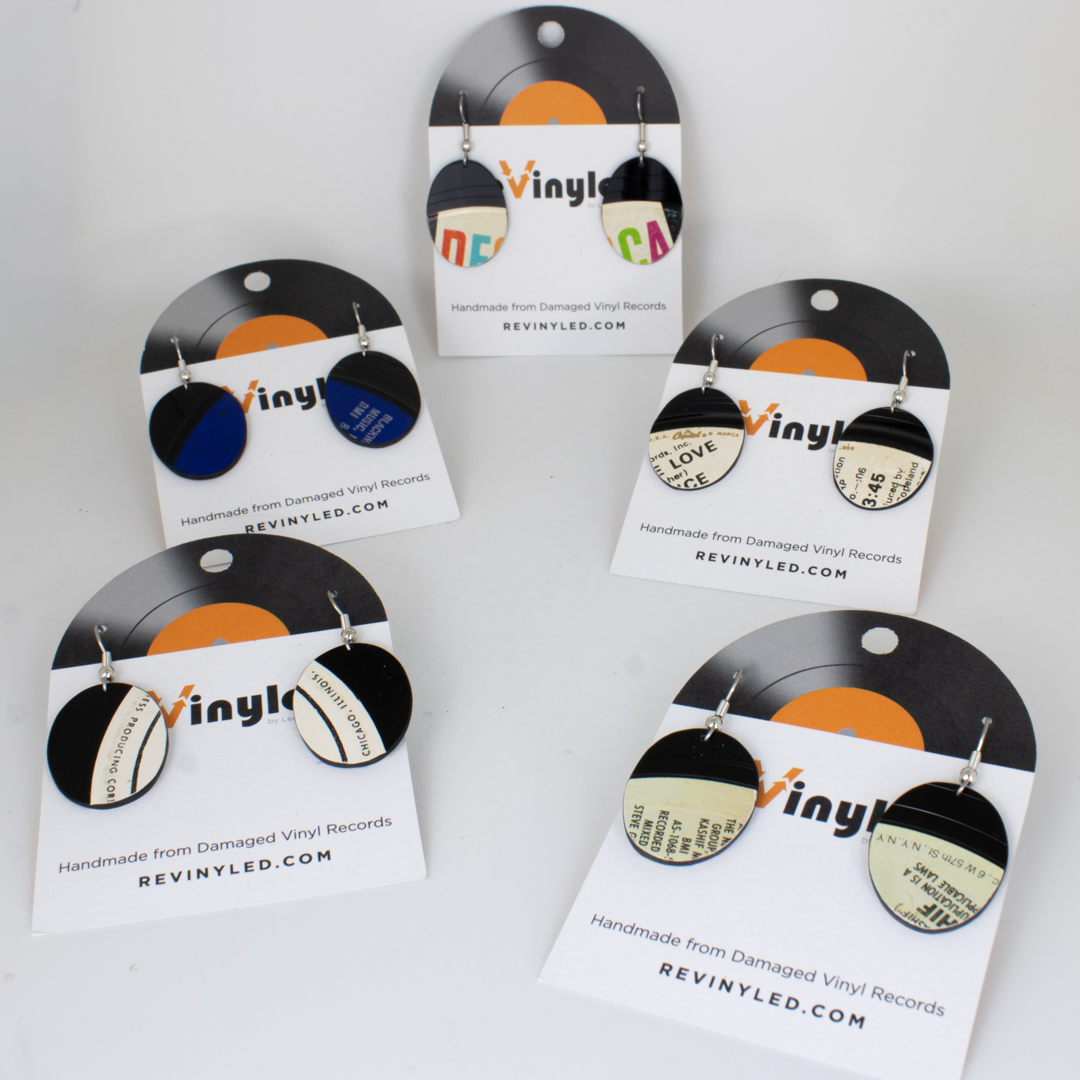 One Off Vinyl Record Earrings 5 Pair XS Mono Press