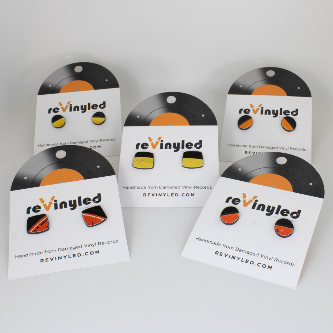 One Off Vinyl Record Stud Earrings 5 Pair Mini Fire