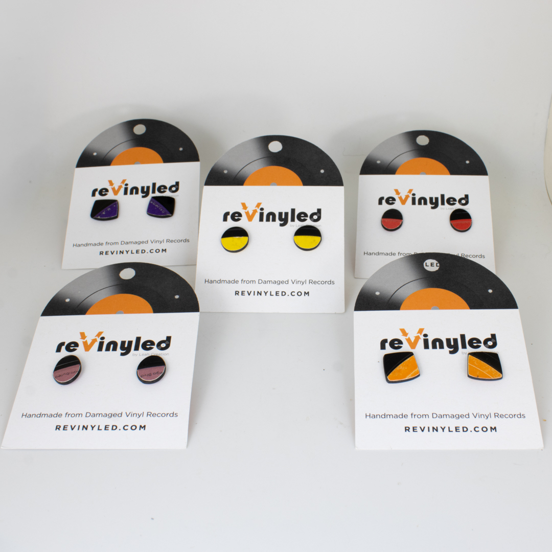 One Off Vinyl Record Stud Earrings 5 Pair Mini Fun Pop
