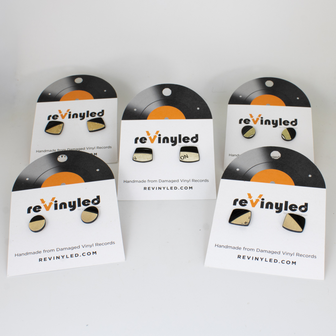 One Off Vinyl Record Stud Earrings 5 Pair Mini Neutral