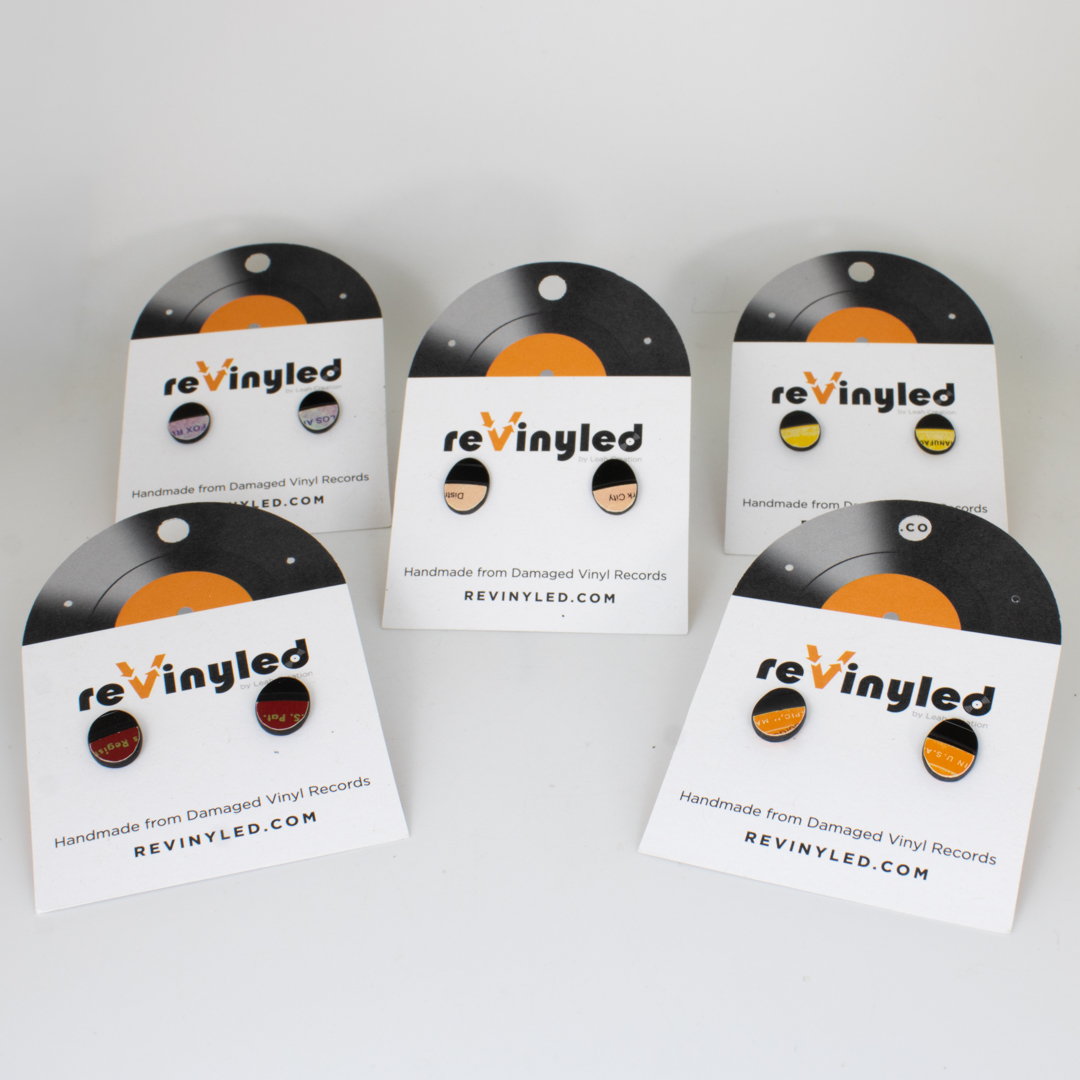 One Off Vinyl Record Stud Earrings 5 Pair Mini Sepia