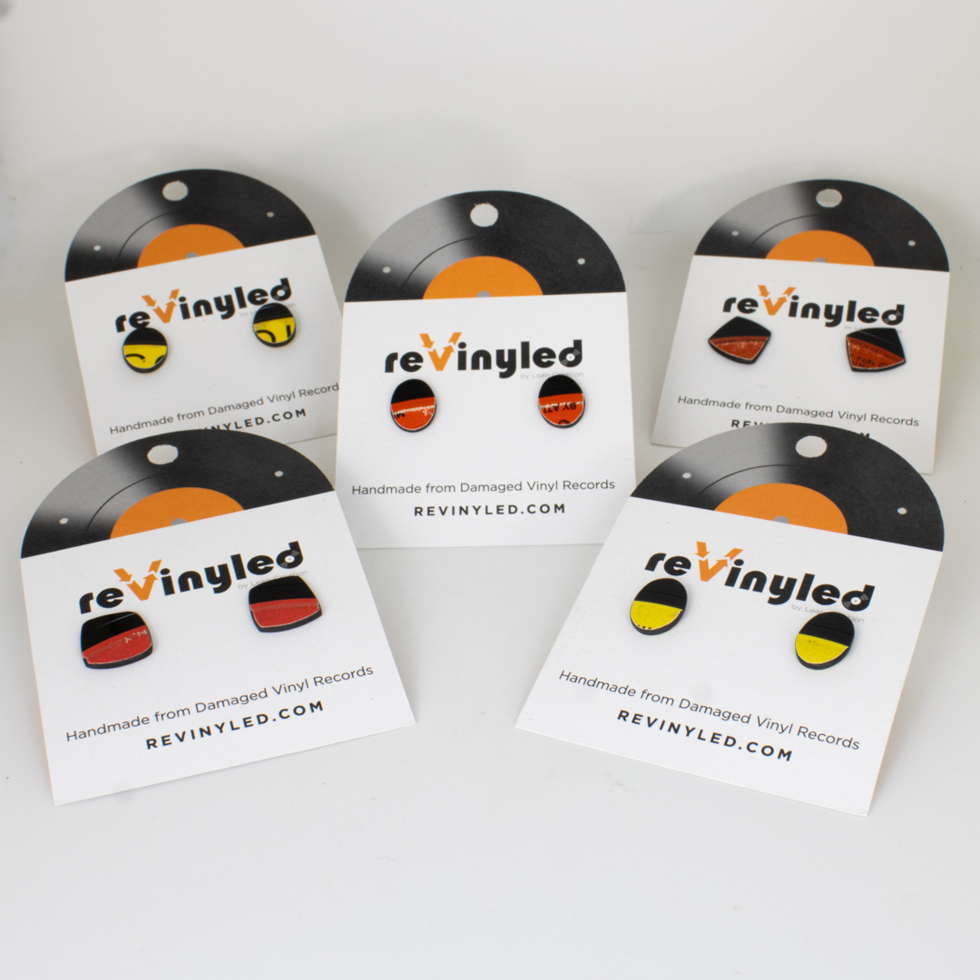 One Off Vinyl Record Stud Earrings 5 Pair Mini Warm