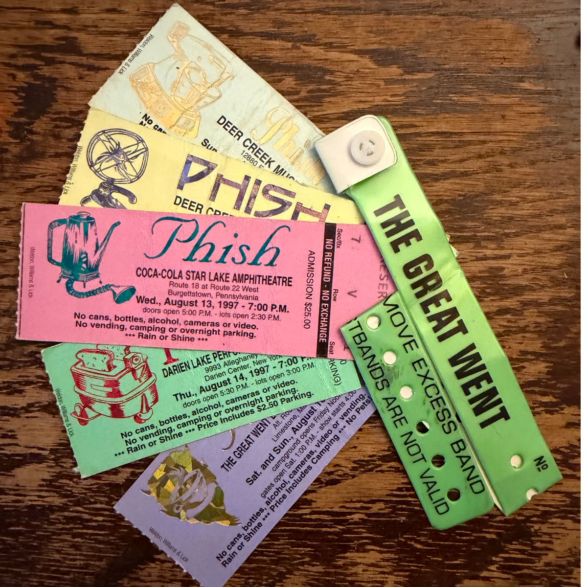 Concert ticket stubs from Leah's music history