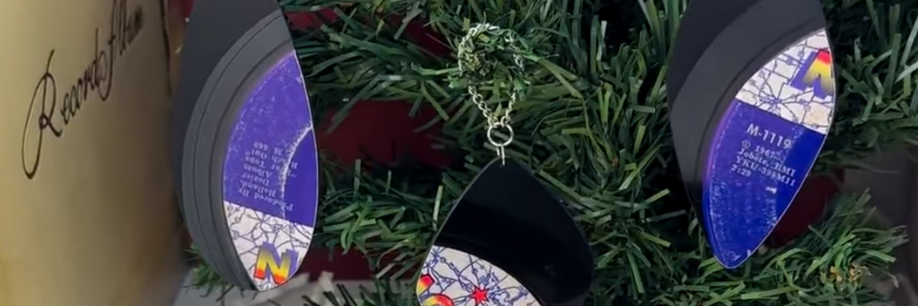 Motown ornaments handmade from rescued vinyl records