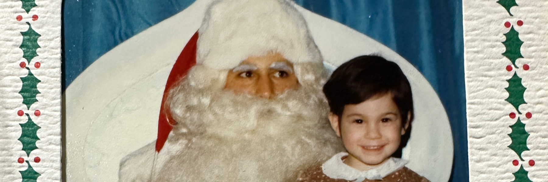 Leah with Santa and handmade reVinyled vinyl record ornaments