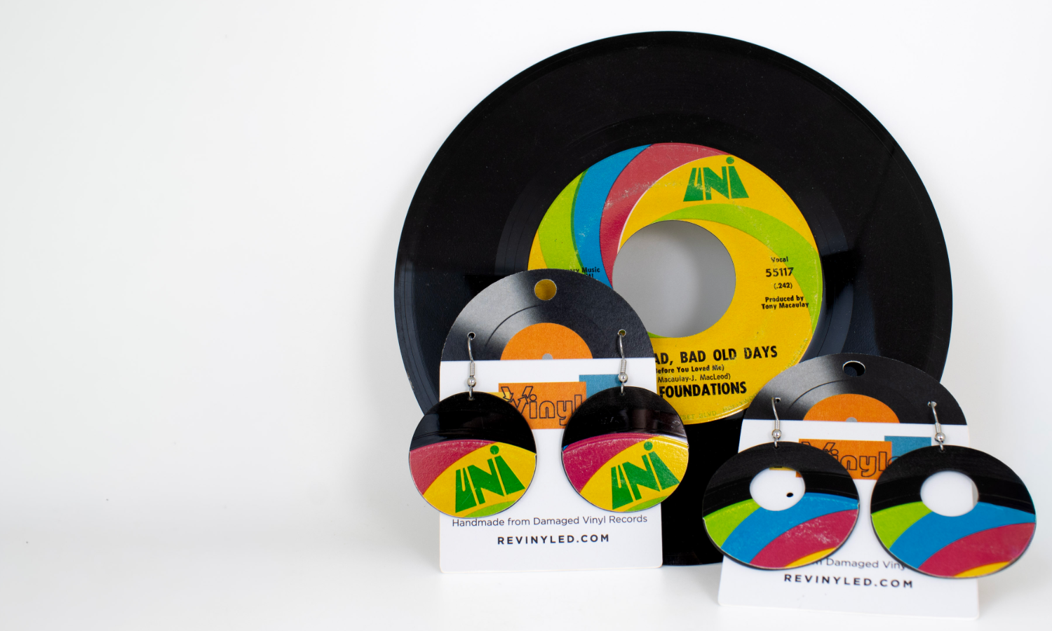 Record and finished reVinyled earrings