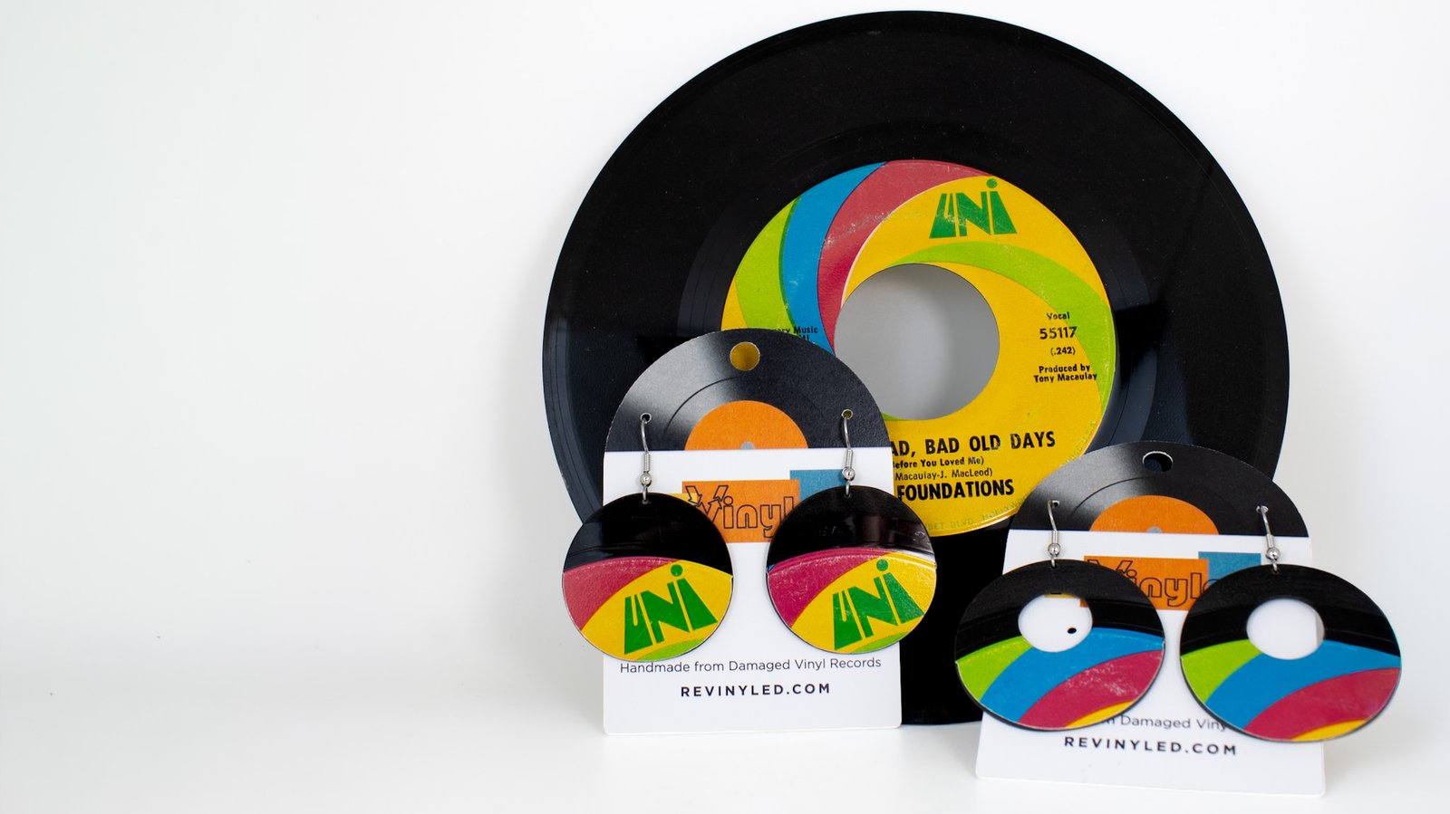 reVinyled jewelry handmade from rescued vinyl records