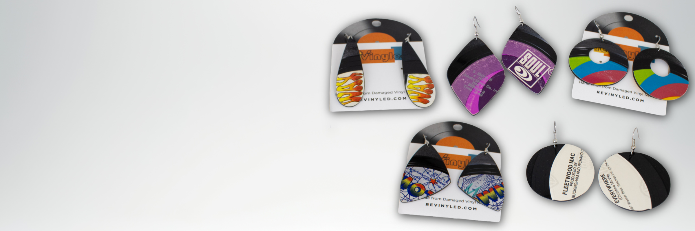 A selection of handmade reVinyled earrings