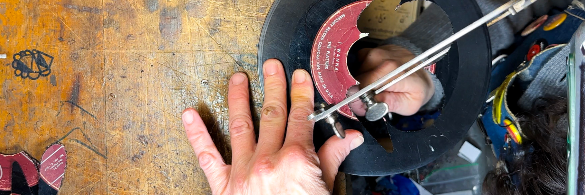 Vinyl being hand cut in the reVinyled studio