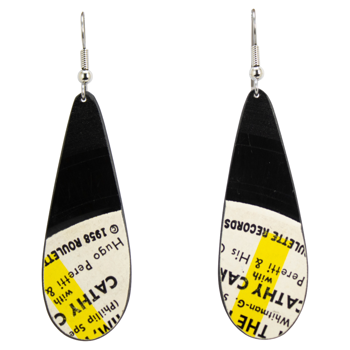 Finished reVinyled earrings made from the source record