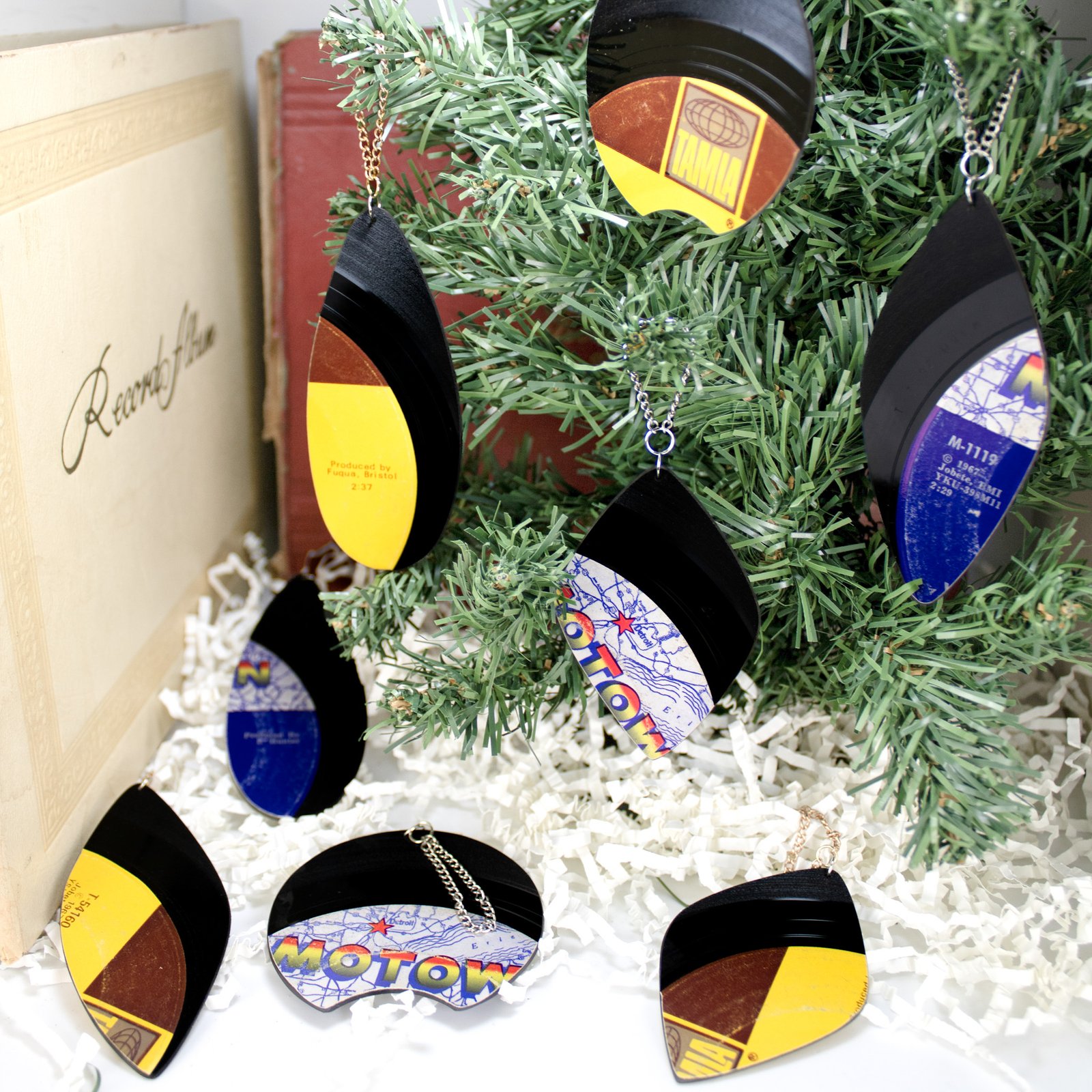 Handmade vinyl record ornaments