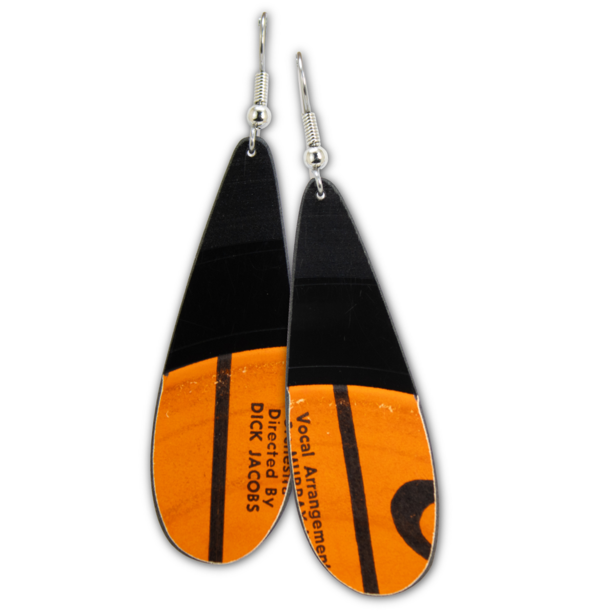 Orange-label vinyl earrings